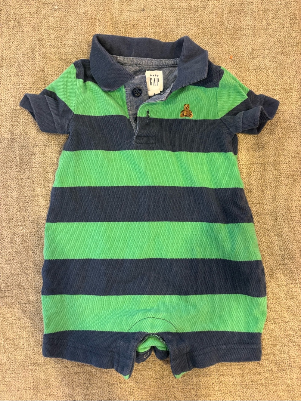 GAP Green and Navy Striped Polo One-Piece Bodysuit
